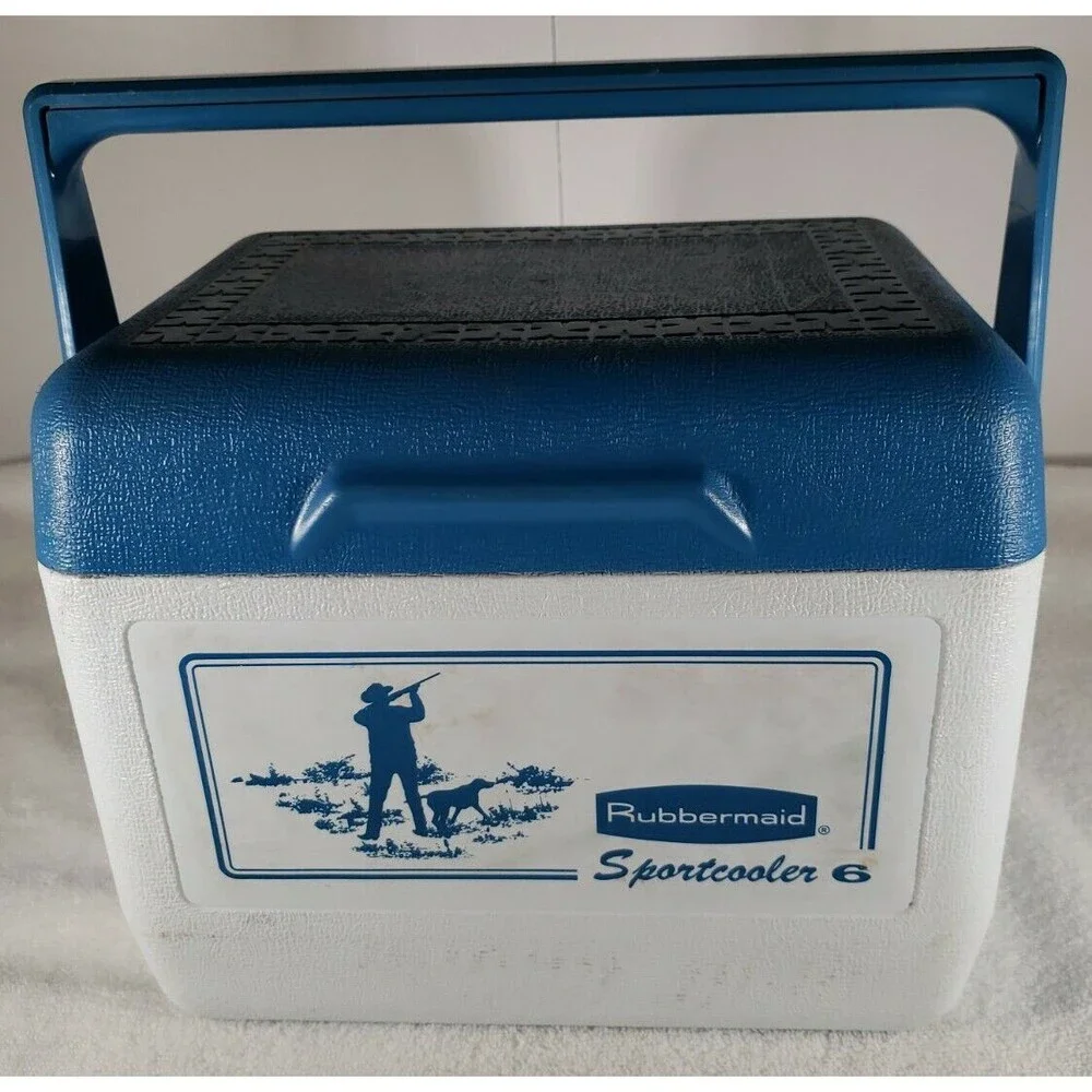 Rubbermaid Sport Cooler 6 Vintage White Blue with Handle Fishing Collectible
